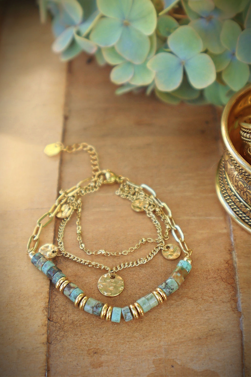 Miniature : Bracelet Triple Turquoise et Or