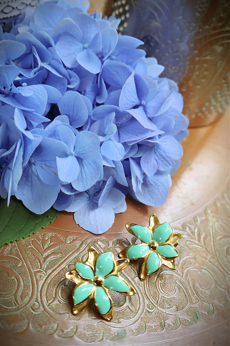 Miniature : Boucles d'oreilles Fleurs Vert Turquoise