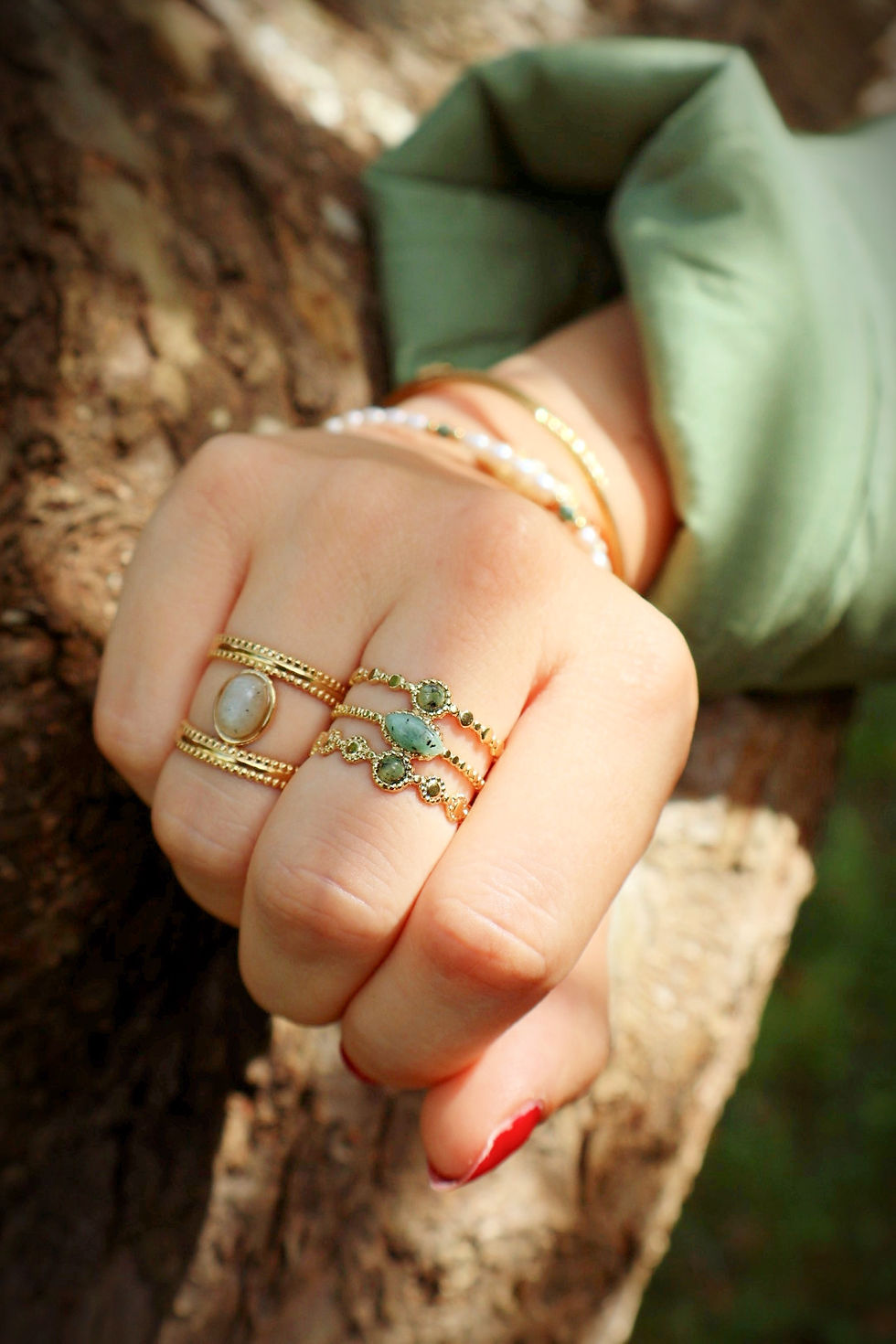 Miniature : Bague Dorée Double Anneaux Labradorite VIC