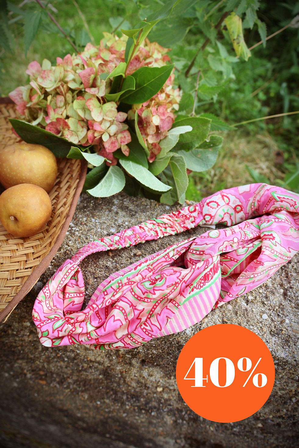 Bandeau Cheveux Rose Imprimé Indien