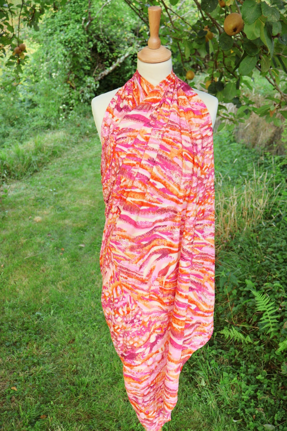 Miniature : Foulard Paréo Zèbre Orange et Rose
