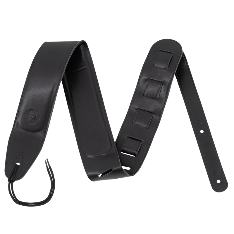 SANGLE CUIR PLEINE FLEUR NOIRE REMBOURREE GUITARE PRODIPE