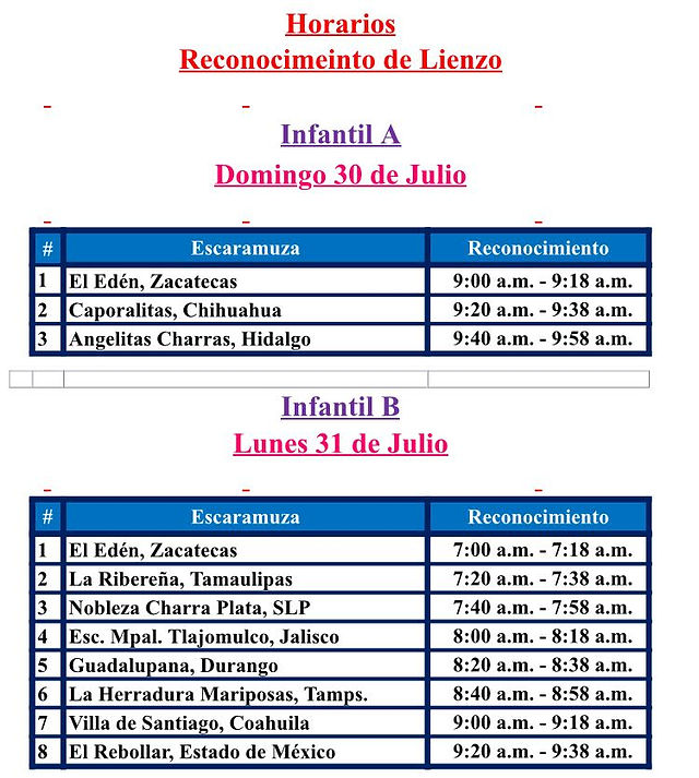 Horarios Reconocimientos Escaramuzas 1