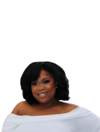 Photo of the author, Mary Ellen. She is smiling warmly and wearing a white off-the-shoulder top. Mary Ellen has shoulder-leng