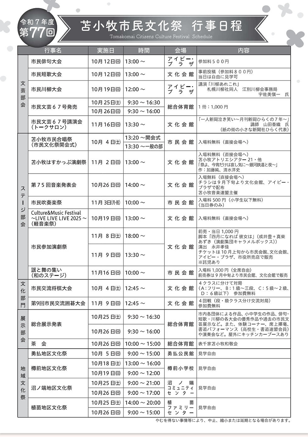 第77回苫小牧市民文化祭　市民川柳大会　講演会も