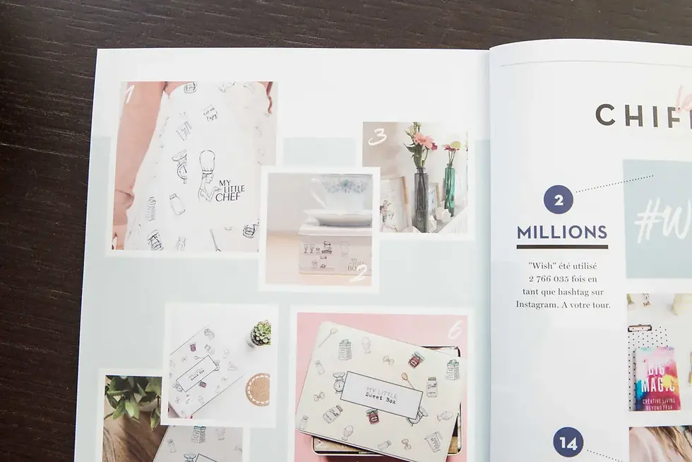Photographe Aix-les-Bains - page de magazine avec photos de boîtes et d'objets déco "My Little Chef".