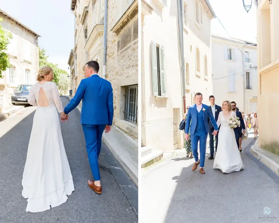 Photo mariage Provence – mariés invités rue sud mariage provençal