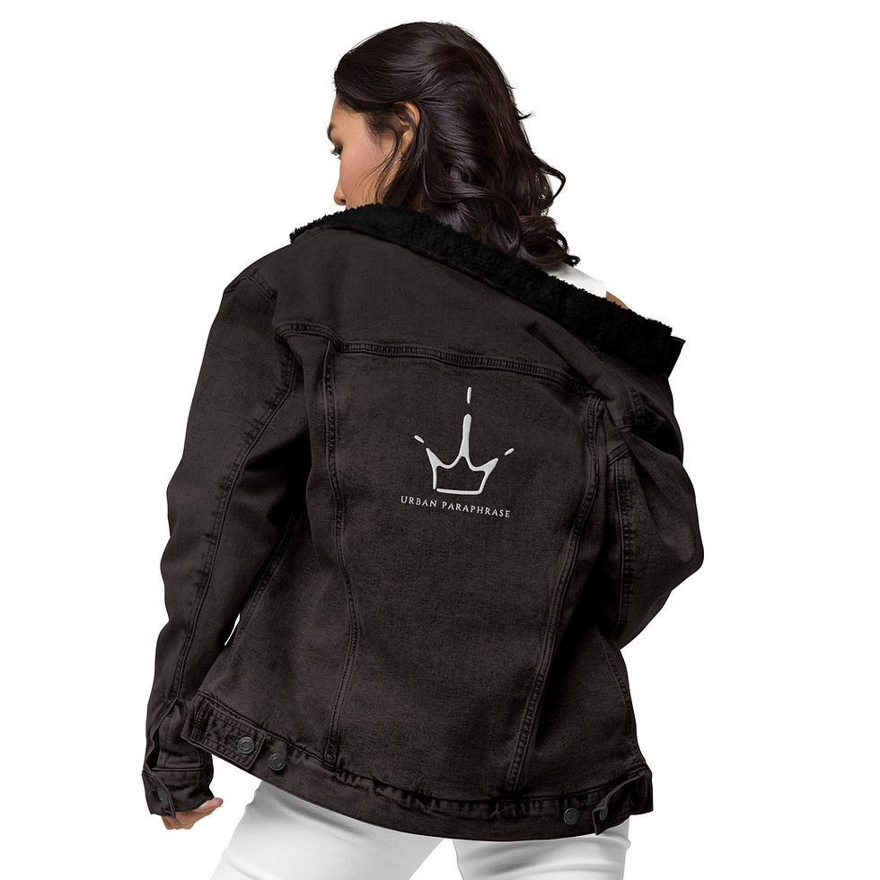 Thumbnail: God's Girl Flat Embroidered denim sherpa jacket