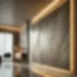 Luxury modern interior featuring a decorative plaster accent wall with intricate textured patterns and warm LED backlighting. Venetian plaster finish adds depth and elegance to the contemporary space with sleek furnishings and ambient lighting.