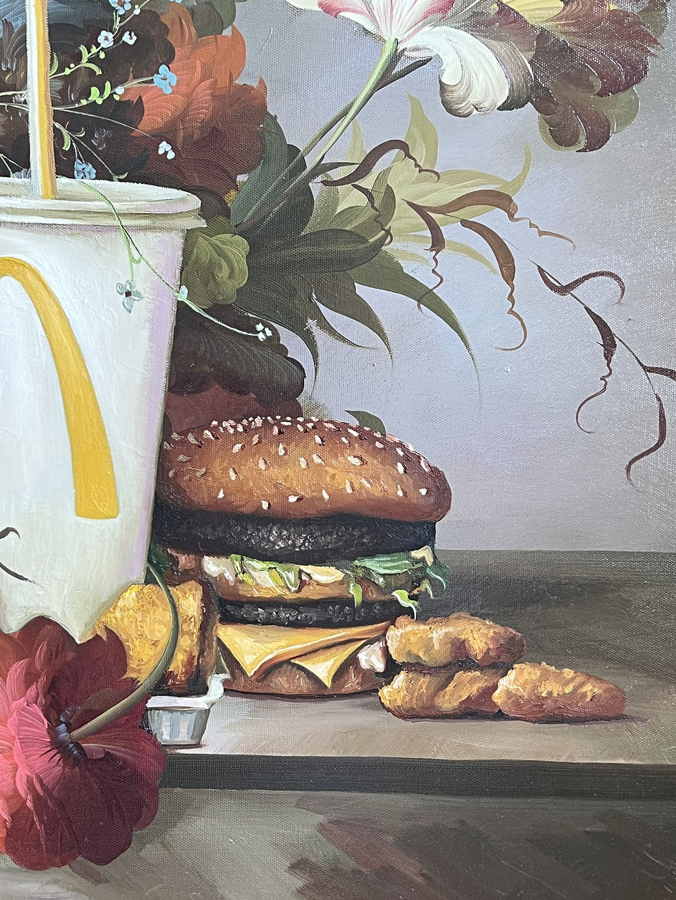 Thumbnail: 'Calorie Composition XIV' - Original Oil on Found Art by Dave Pollot