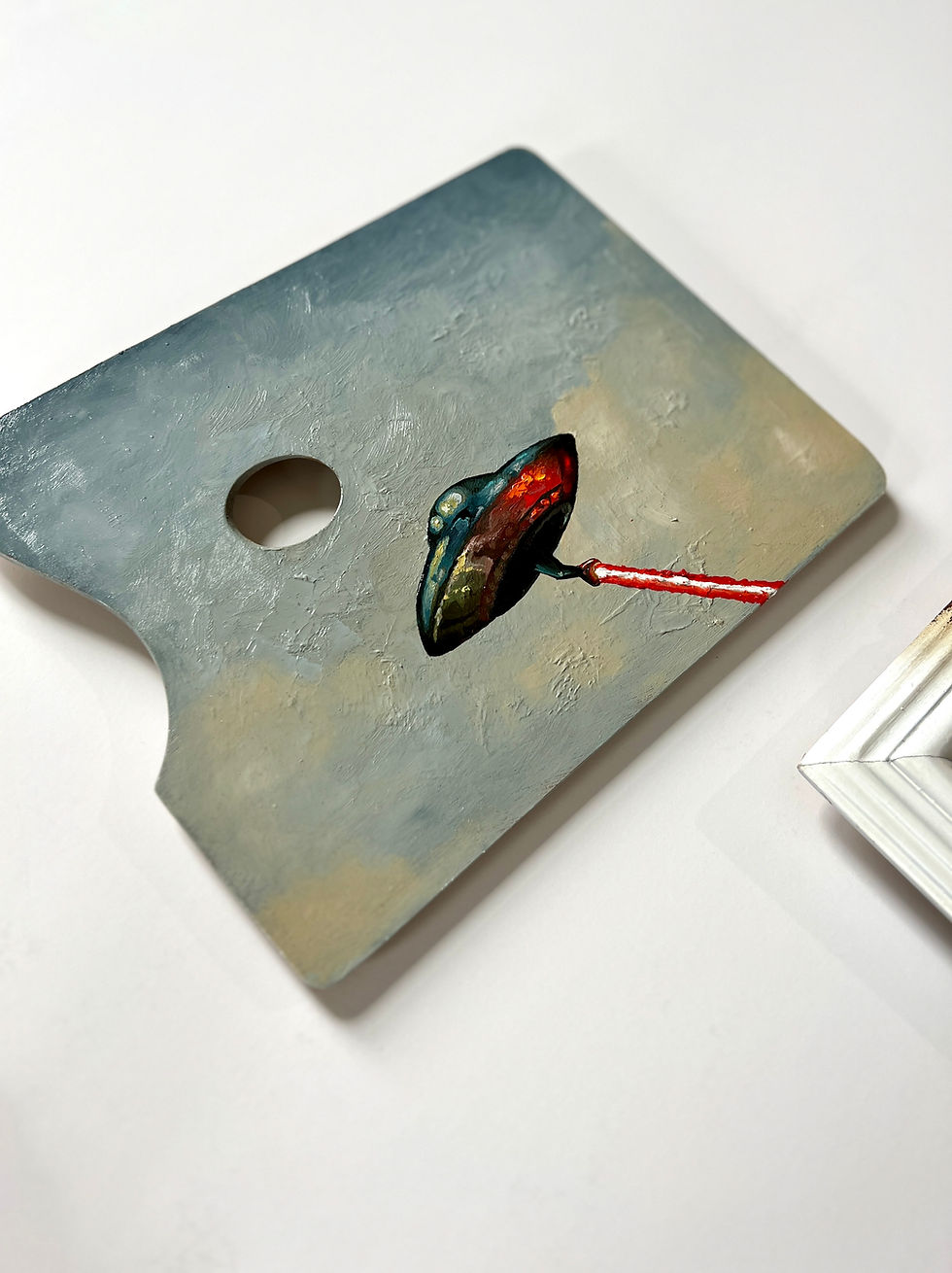 Thumbnail: Worlds Collide Part II - Original Oil on Found Art & Used Palette by Dave Pollot
