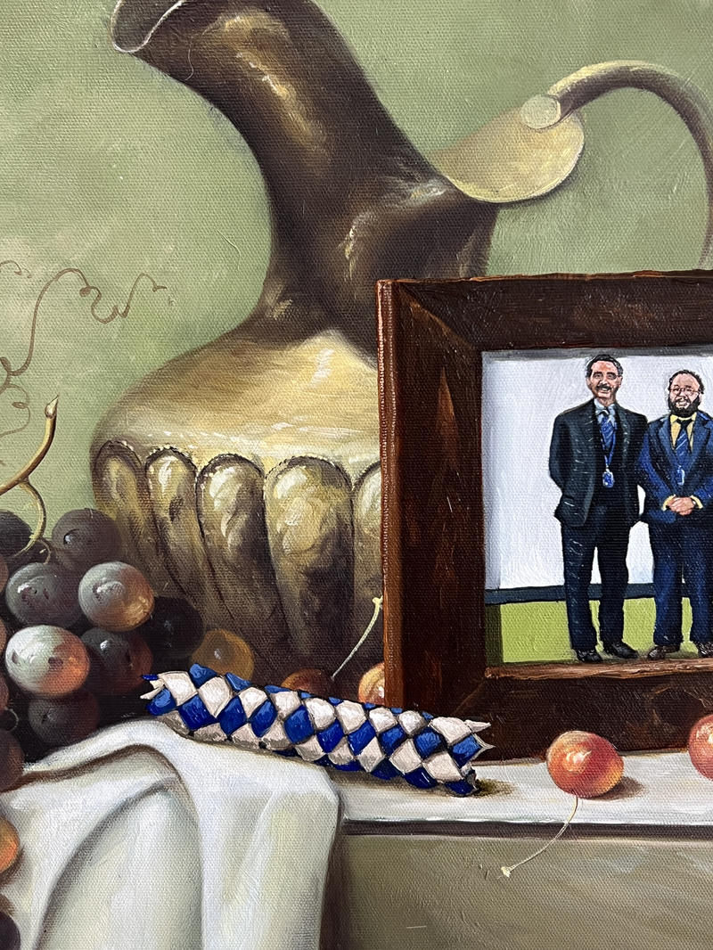 Thumbnail: 'Mysterious and Important' - Original Oil on Found Art by Dave Pollot
