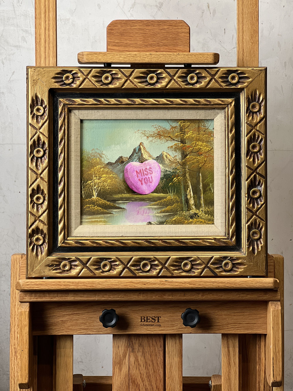 'Miss You'- Original Oil on Found Art by Dave Pollot