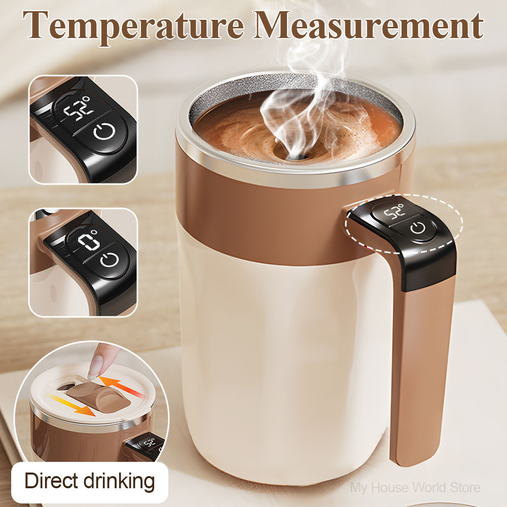 400ML Self Stirring Coffee Mug with Temperature Display Stainless Steel Mixer Re