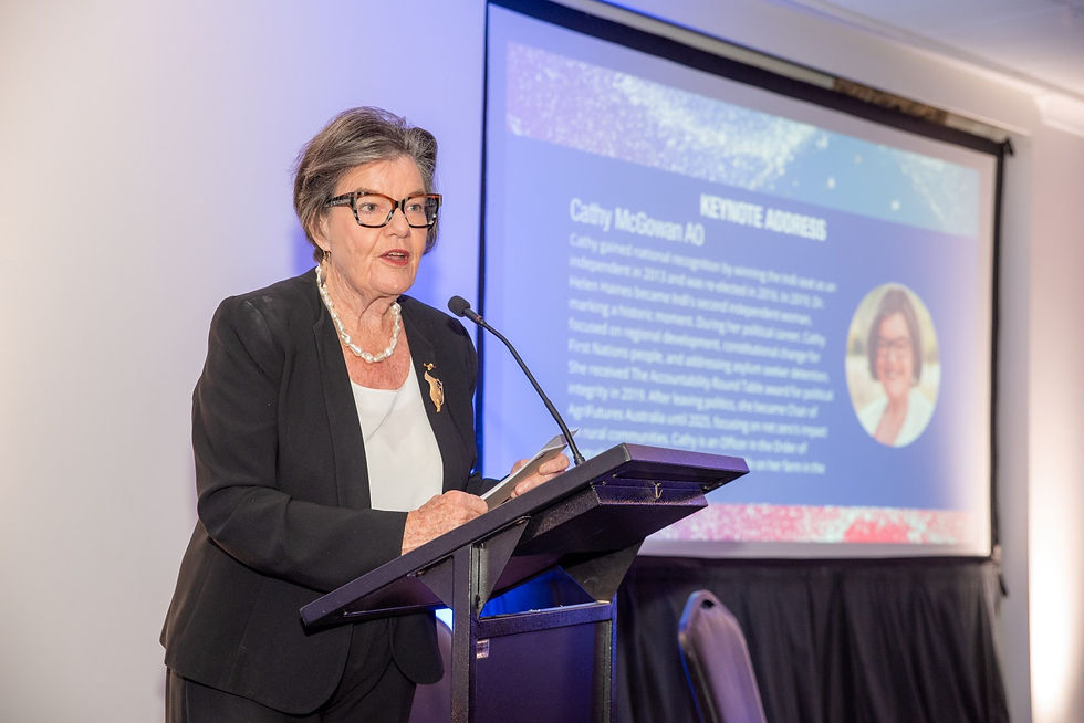 Photo 1: Keynote Speaker Cathy McGowan AO sharing reflections on the importance of regional leadership with attendees