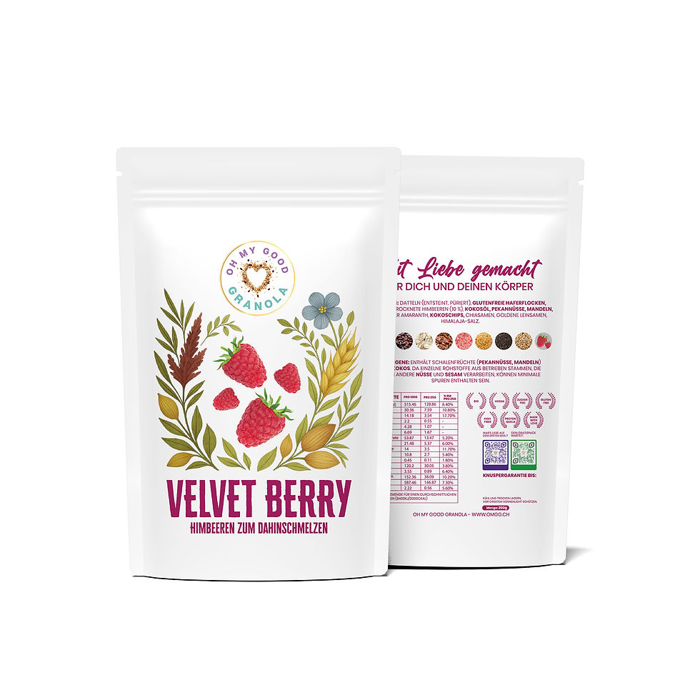 Velvet Berry Granola – Bio-Granola mit Himbeeren, vegan & handgemacht in der Schweiz.