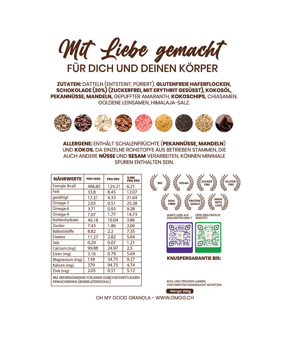 Dark Love 200 g – Zutaten & Angaben zum Bio-Granola mit dunkler Schokolade.