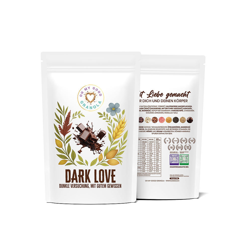 Dark Love Granola – Bio-Granola mit dunkler Schokolade, vegan & handgemacht in der Schweiz.