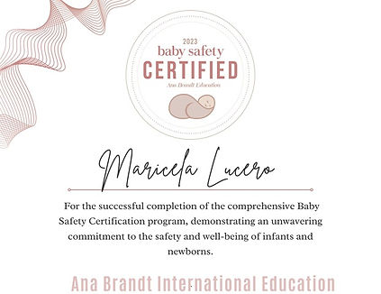baby safety certificate for Maricela Lucero