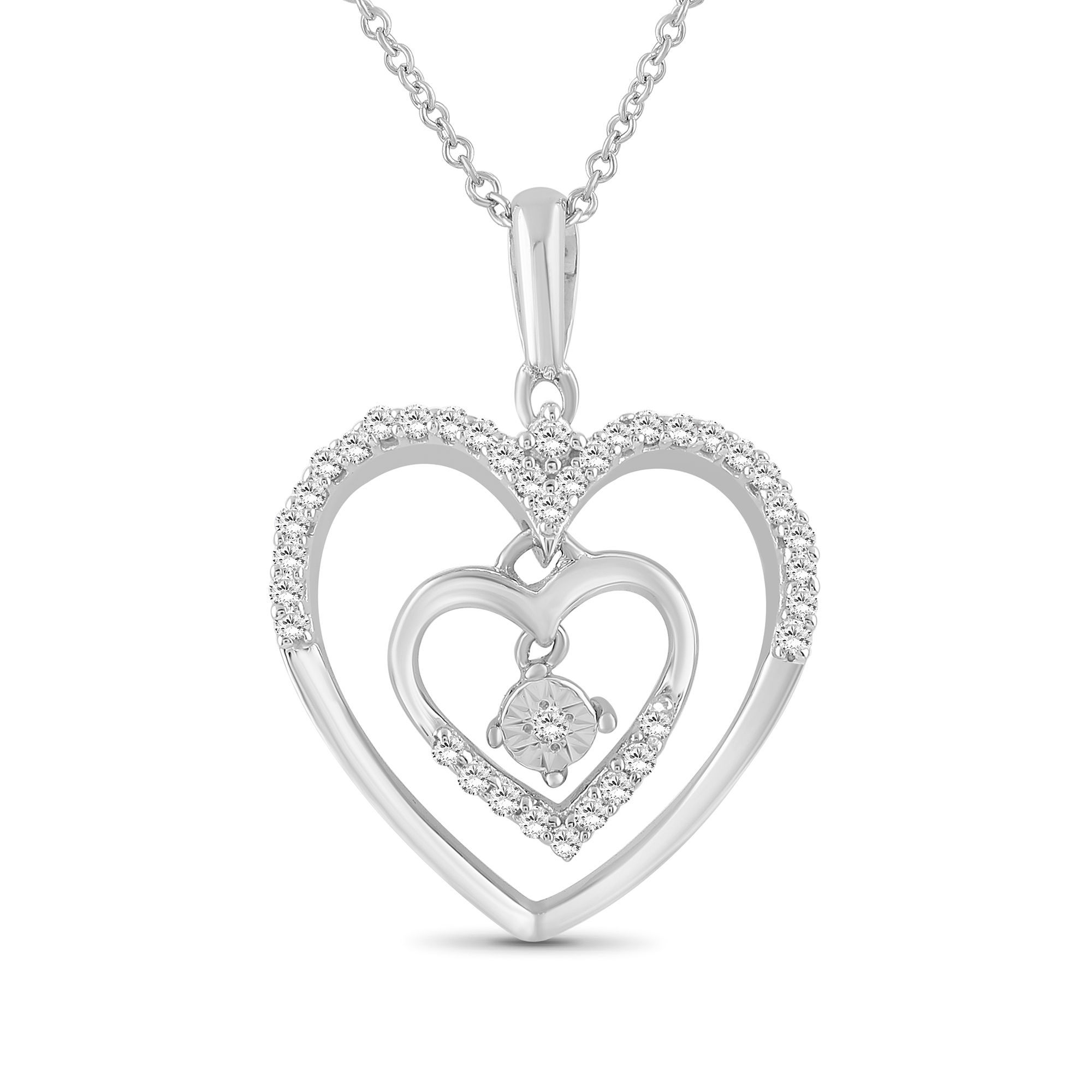 1/5 Carat T.W. White Natural Diamond Sterling Silver Double Heart Pendant
