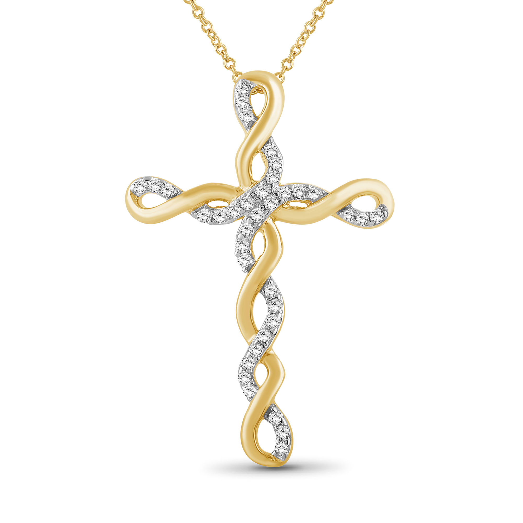 1/5 Carat T.W. White Natural Diamond 14K Gold Over Silver Cross Pendant