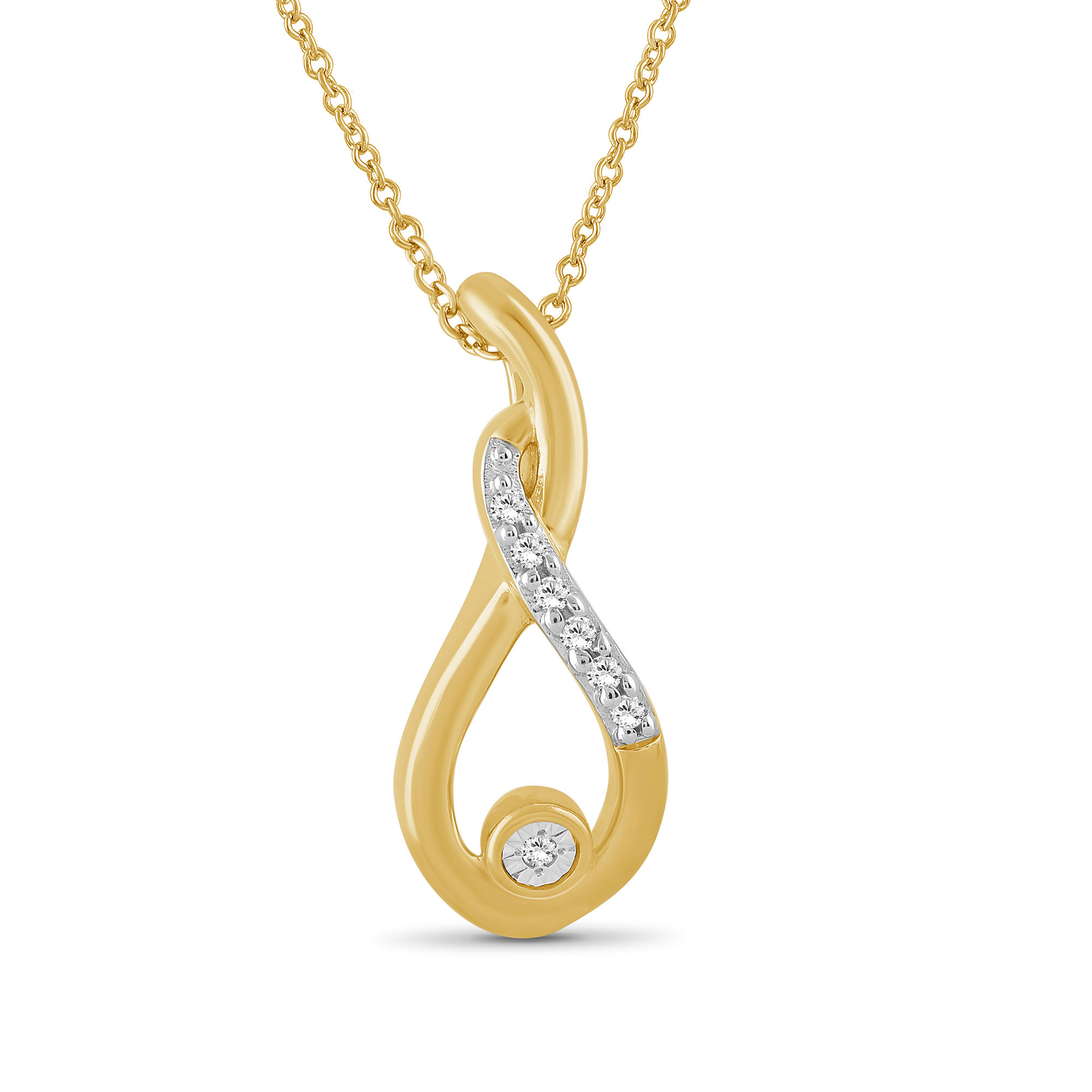 14K Gold Over Silver Accent White Natural Diamond Infinity Pendant 18" Chain