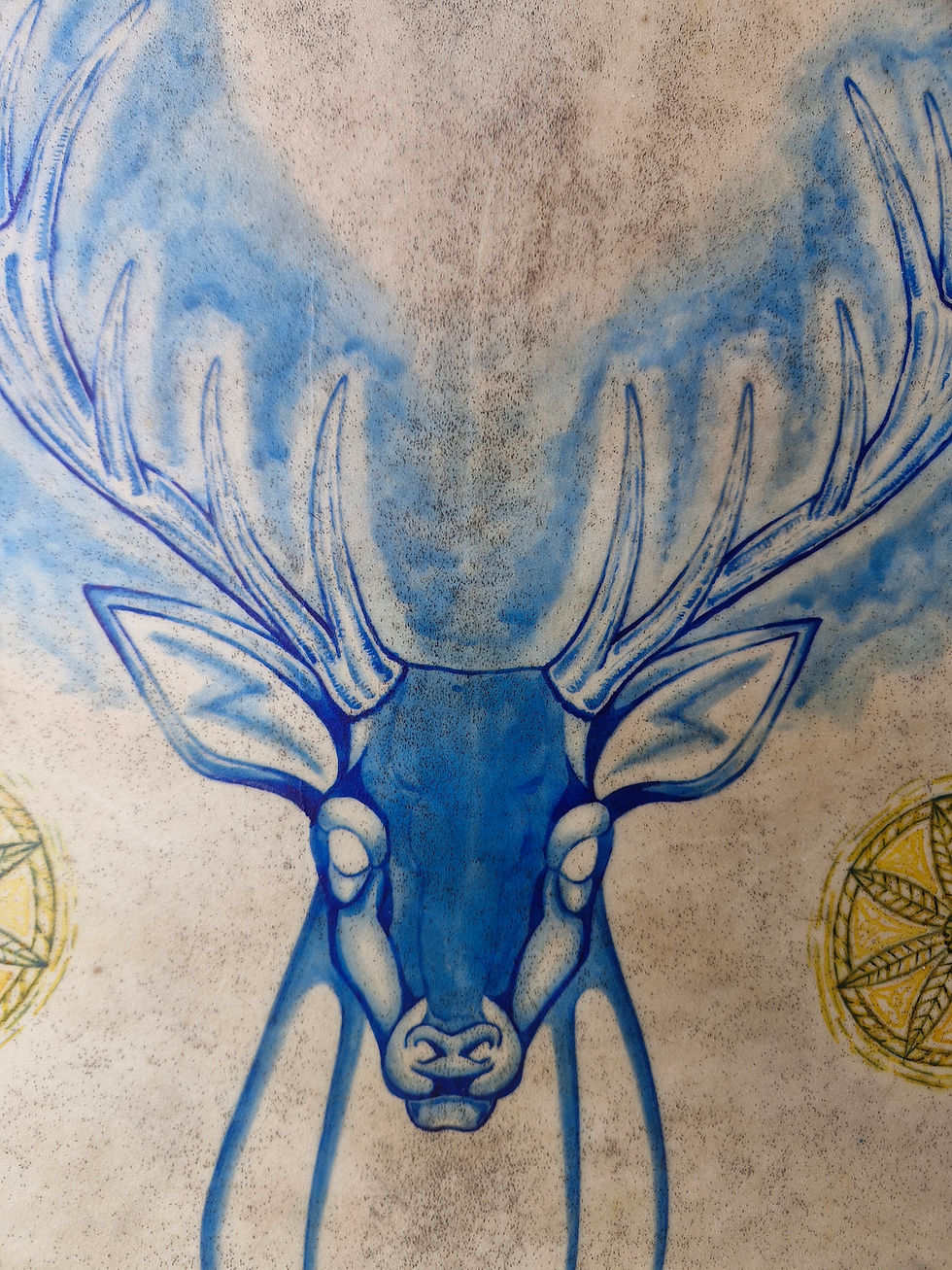 Miniature : Tambour peint - Cerf bleu - 40 cm
