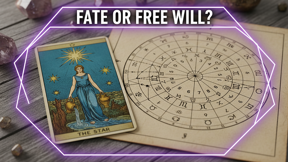 Close-up view of a tarot card and numerology chart on a wooden table