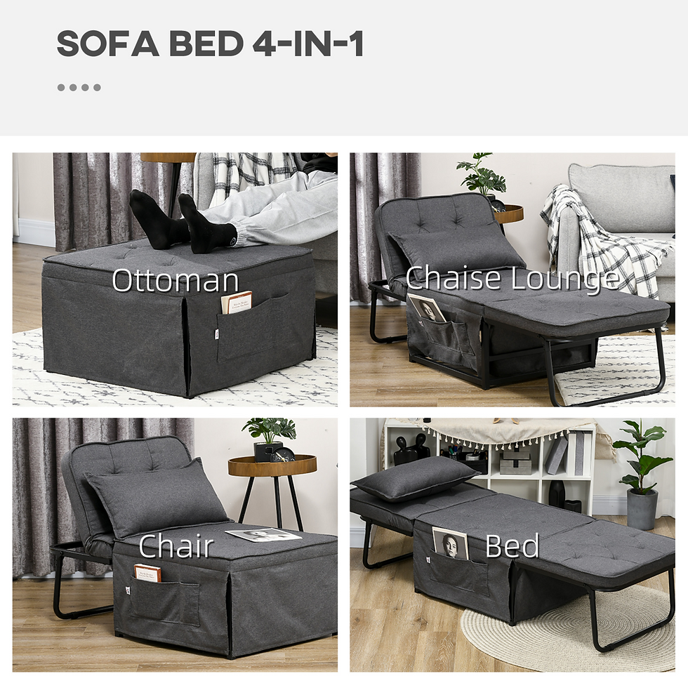 Miniaturbild: HOMCOM 4-in-1 sofa bed showing ottoman, chair, chaise lounge and bed modes