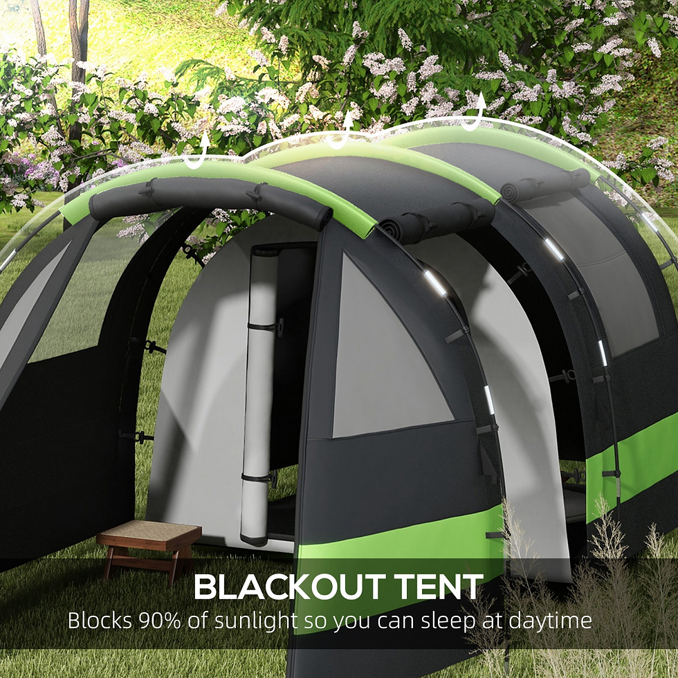 Miniatura: Blackout family camping tent with light-blocking fabric, designed to block up to 90% of sunlight for daytime sleeping, shown