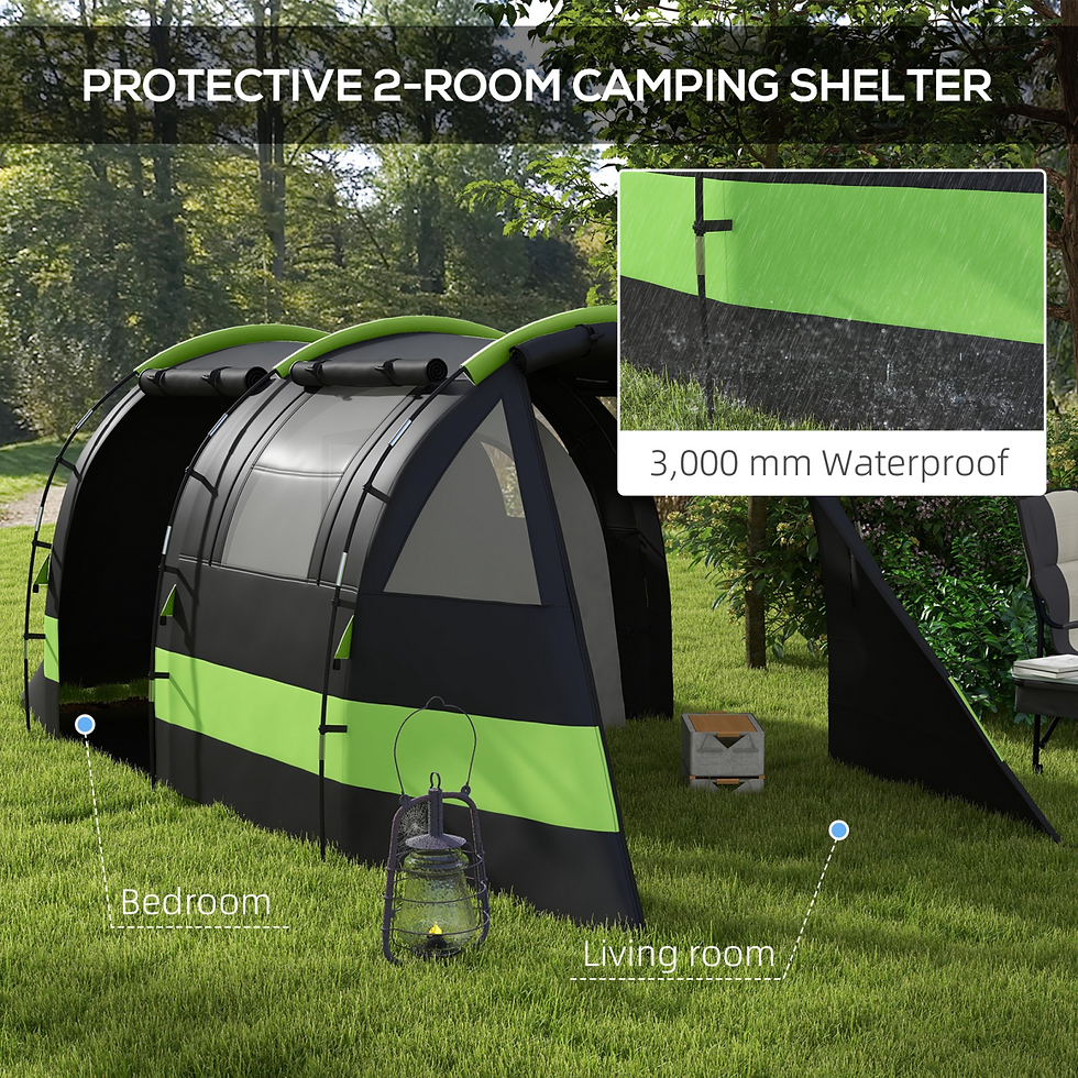 Miniatura: Protective 2-room family camping tent with separate bedroom and living area, featuring 3000 mm waterproof fabric, set up outd