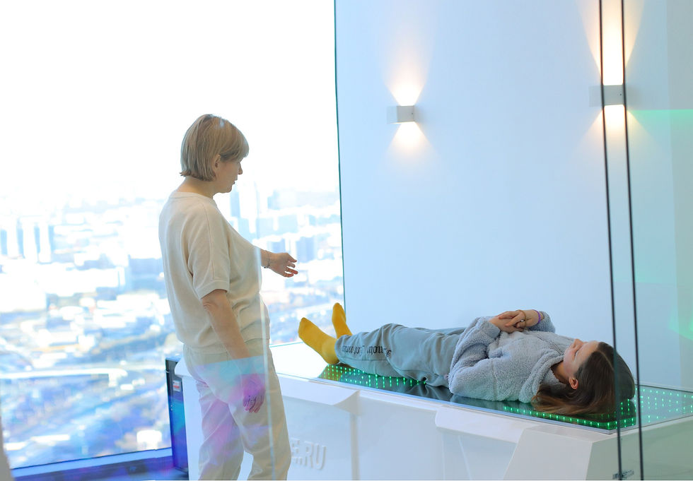 eye-level view of modern therapy room with massage table