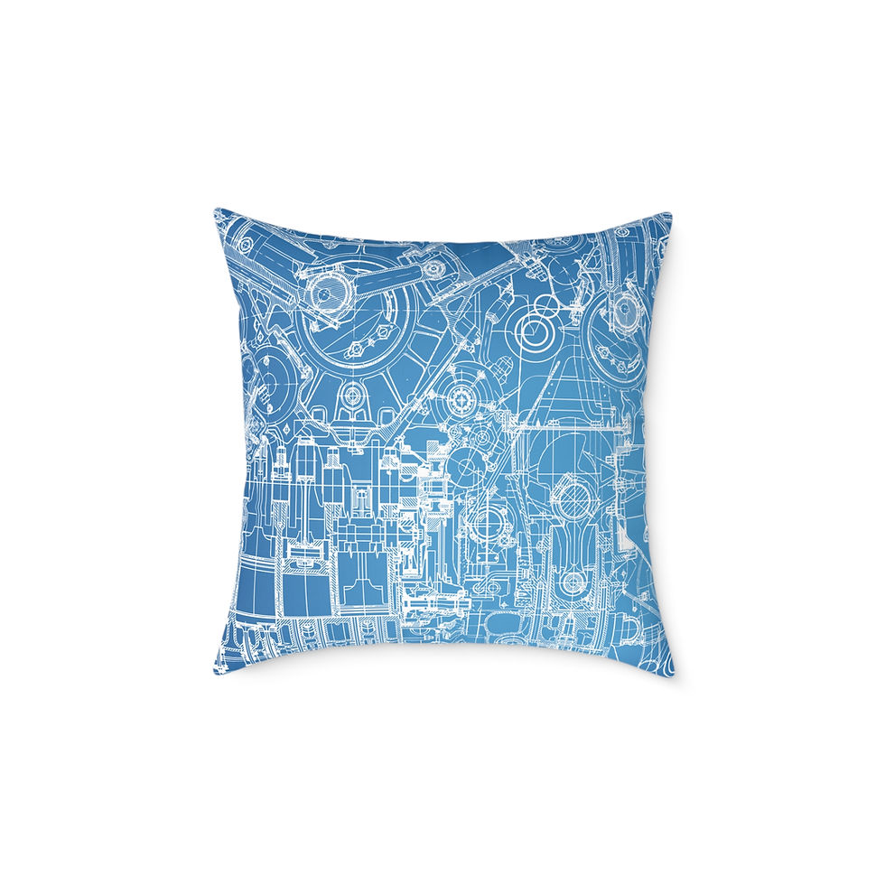Thumbnail: Industrial Blueprint Decorative Pillow, Vintage Style Throw Cushion, Home Decor