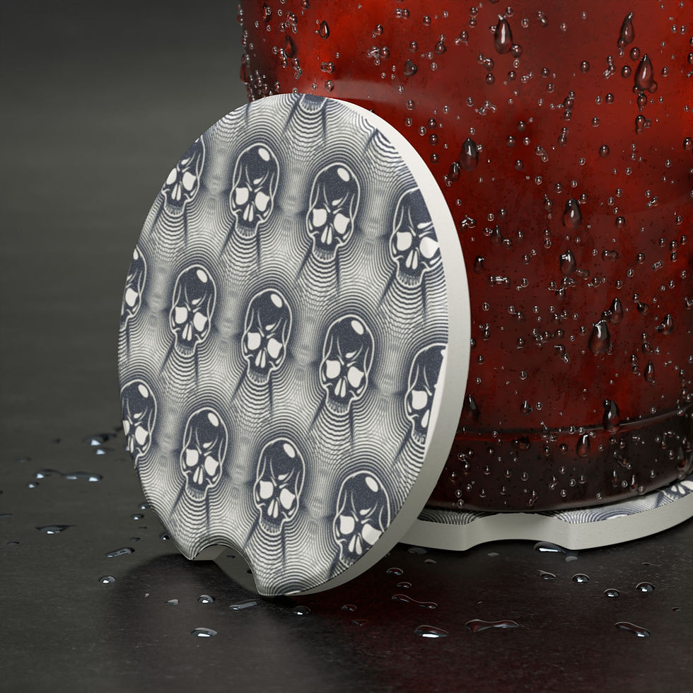 Edgy Skull Soapstone Car Coaster, Unique, Auto Accessory, Car Interior Upgrade