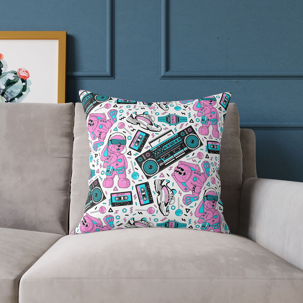 Thumbnail: Retro Music Vibes Square Poly Canvas Pillow, Cute Couch Decor, Gift for Music