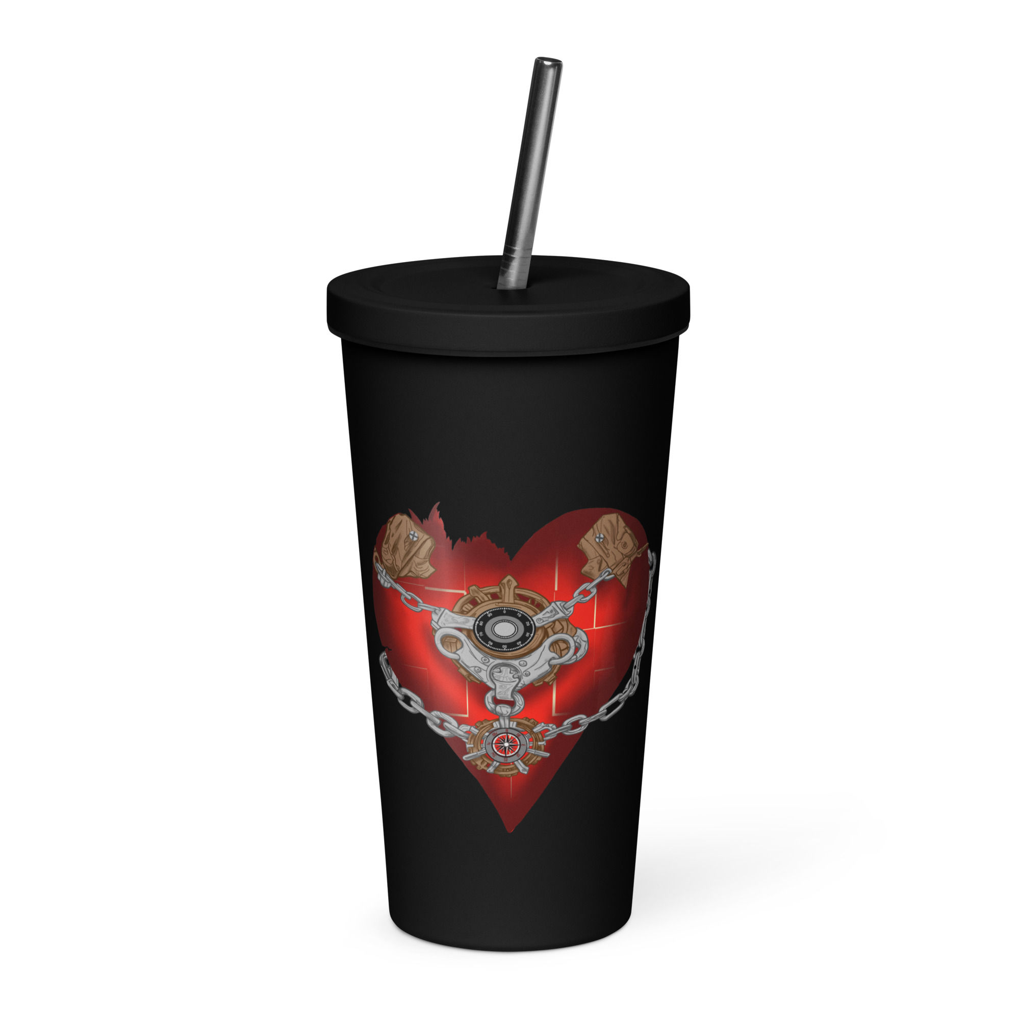 Chained Down Heart Insulated Tumbler with a Straw