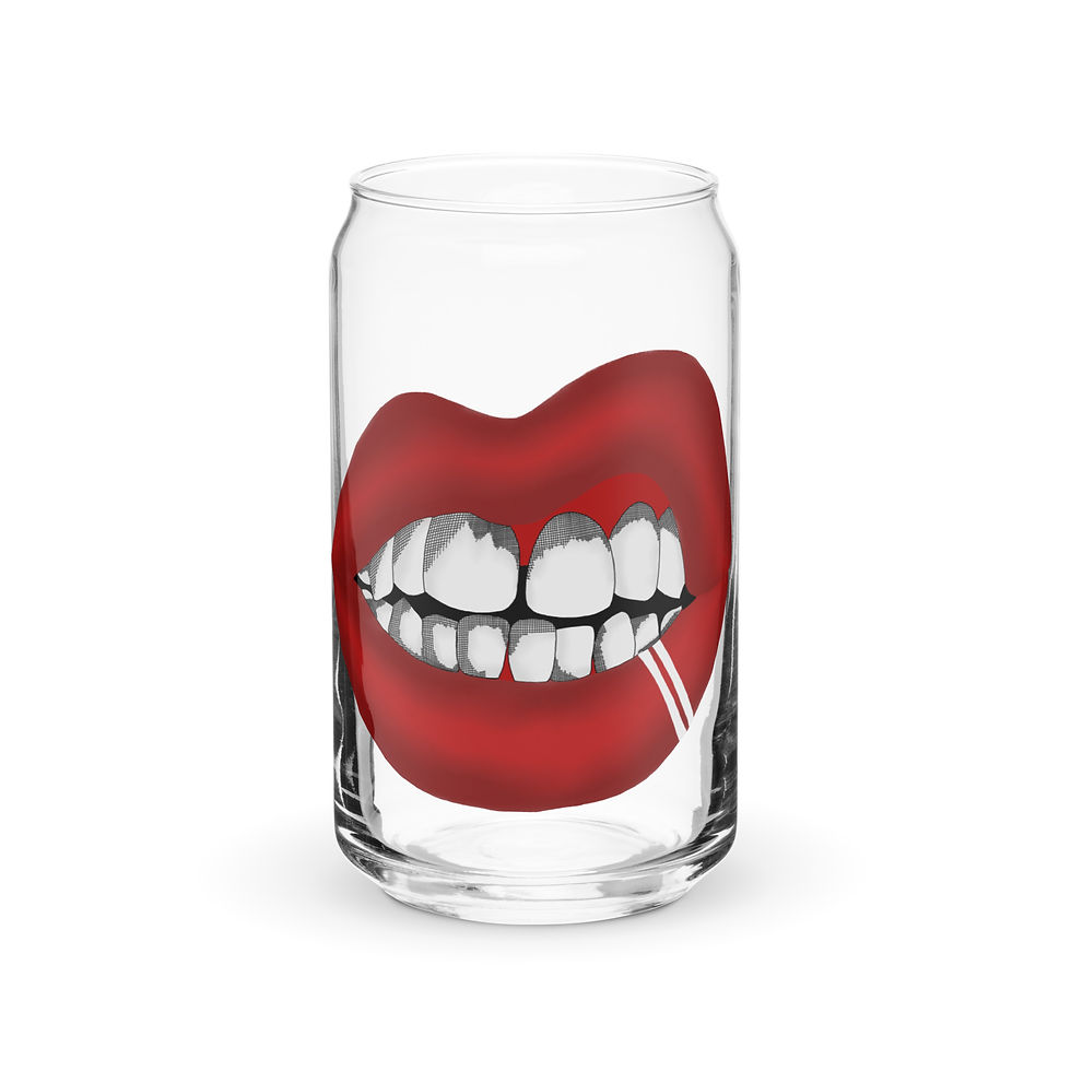 Big Lips Drawing on a Can-Shaped Glass Cup