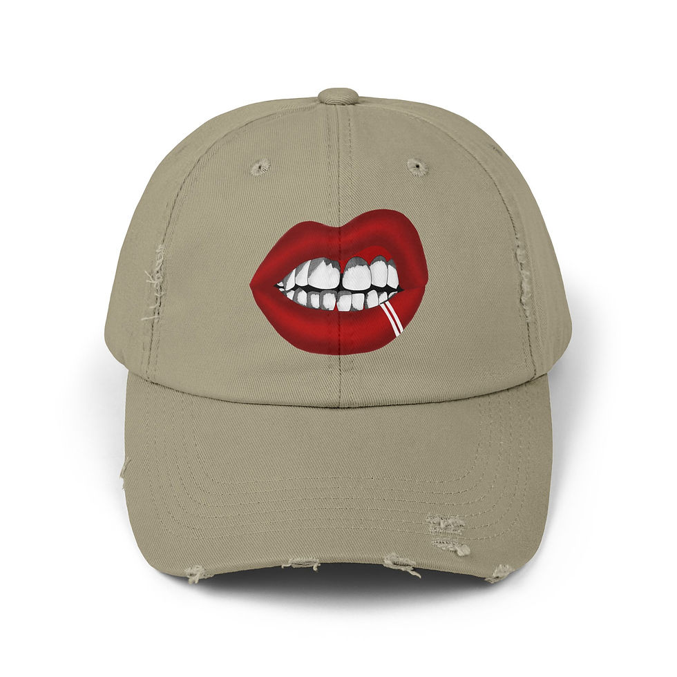 Thumbnail: Bold Lip Graphic Cap for Trendsetters, Distressed Unisex Cap, Fun Streetwear Hat