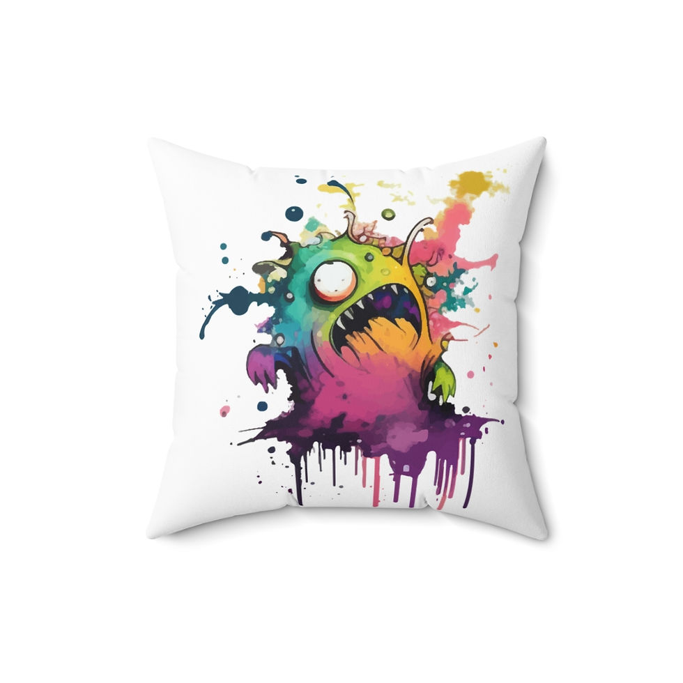 Thumbnail: Monster B Polyester Square Pillow White