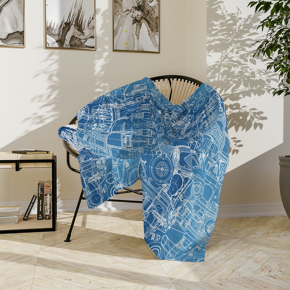 Blueprint Design Microfiber Blanket, Cozy Throw, Home Decor, Blueprint Gift