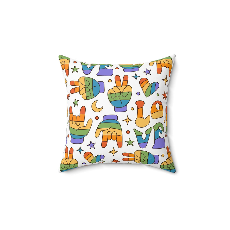 Colorful Boho Throw Pillow, Rainbow Hand Signs Decor, Home Cushion, LGBTQ Pride
