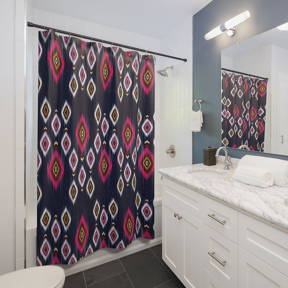 Thumbnail: Bohemian Shower Curtain with Colorful Diamond Pattern, Bathroom Decor, Modern