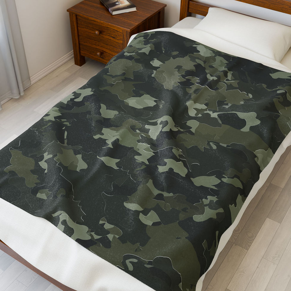 Cozy Velveteen Plush Blanket - Camouflage Print Home Decor, Camping Accessories