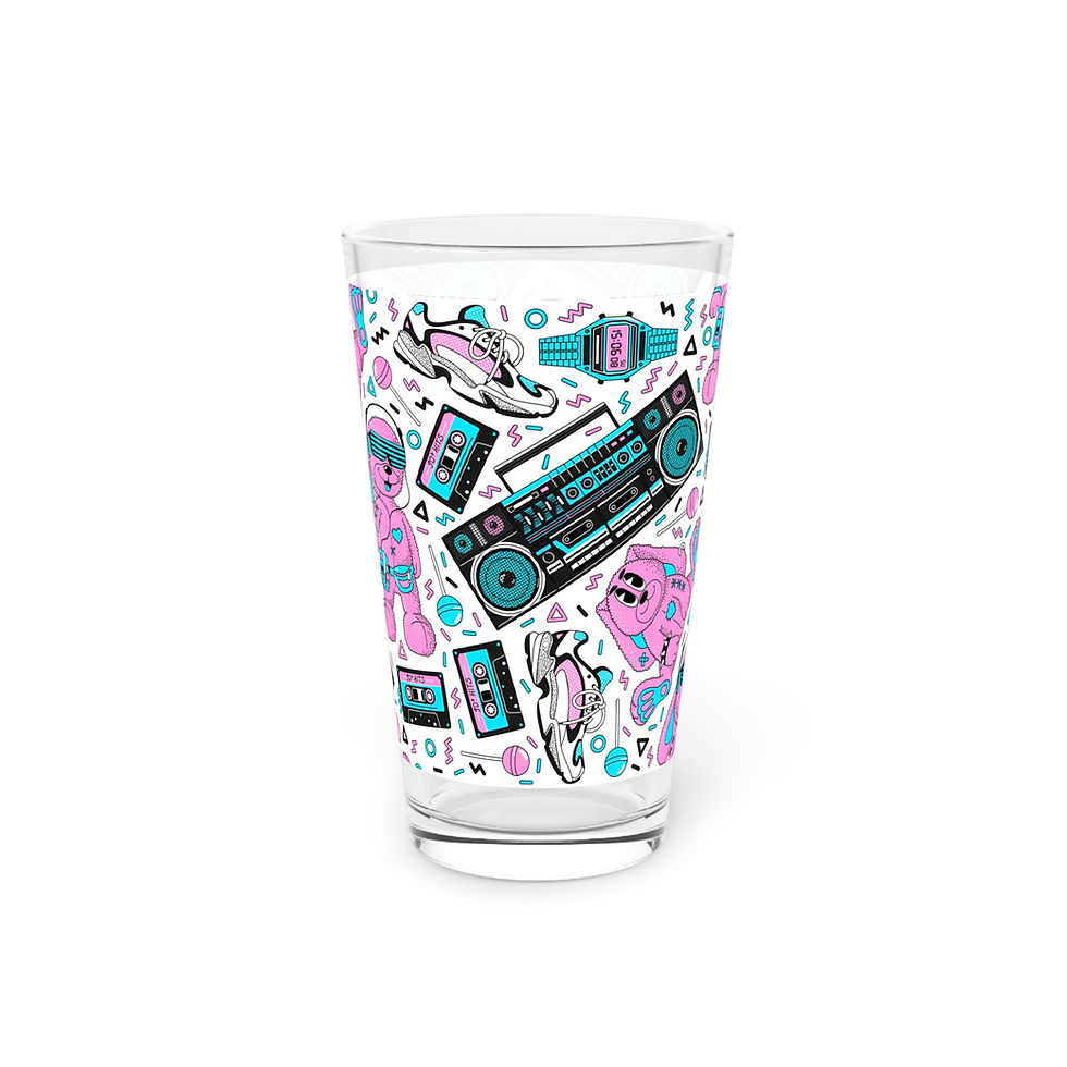 Retro Vibe Pint Glass, 16oz - Colorful Cocktail Glass, Music Enthusiast Gift