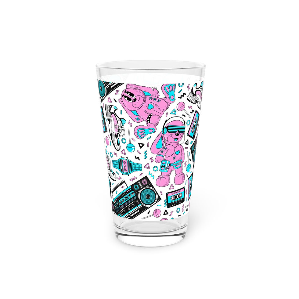 Retro Vibe Pint Glass, 16oz - Colorful Cocktail Glass, Music Enthusiast Gift