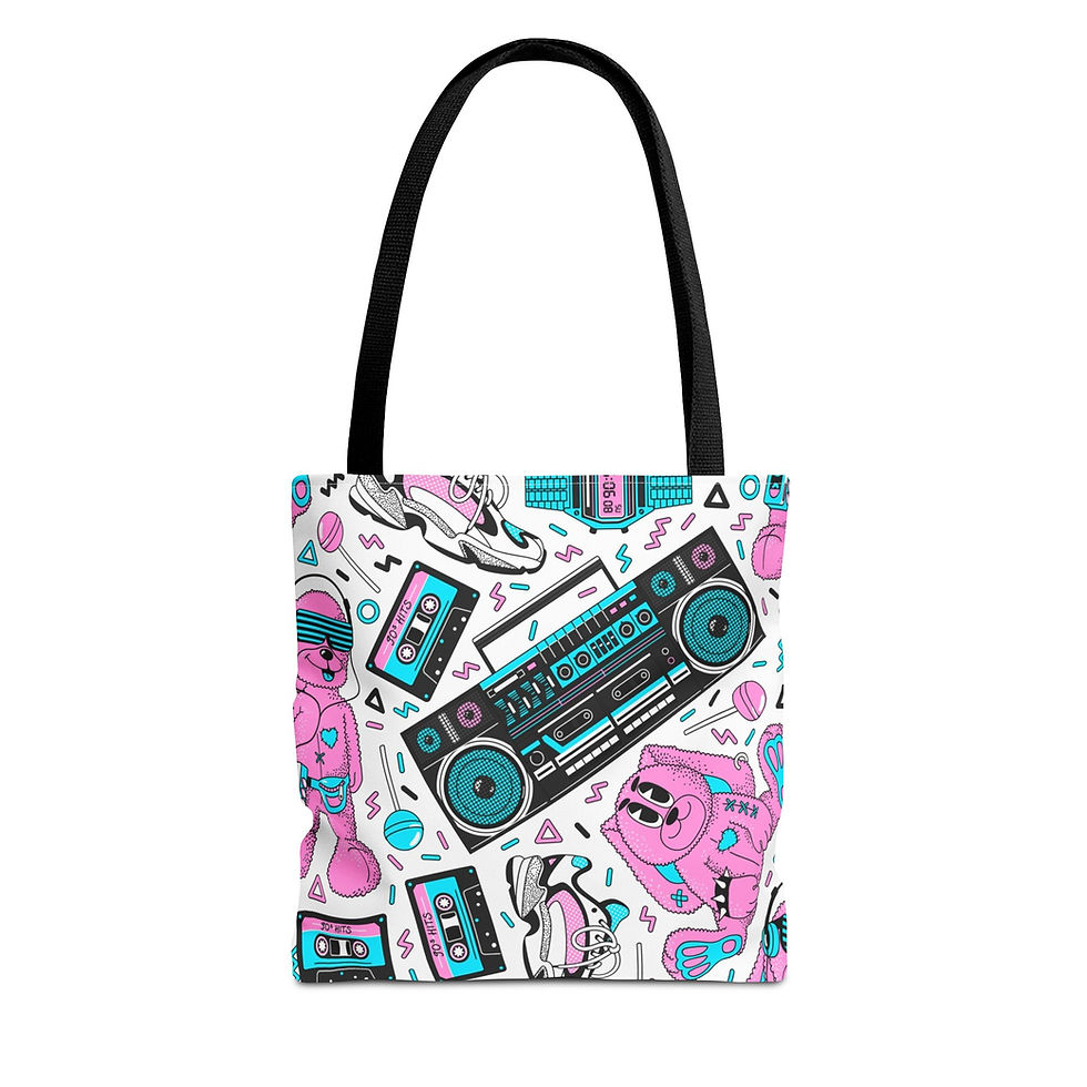 Trendy Retro Tote Bag, Music Lover Gift, Hipster Shoulder Bag, Boombox Design