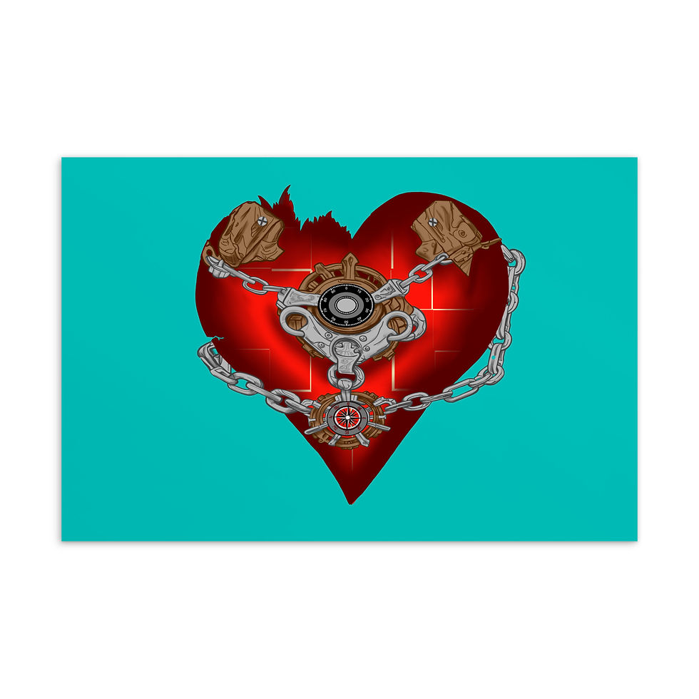 Chained Down Heart Postcard Sea Green