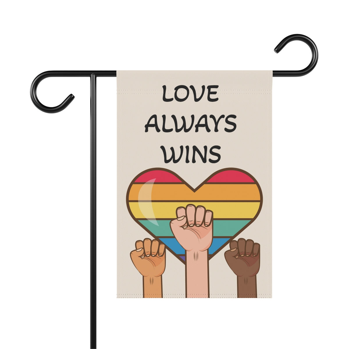 LGBTQ Garden & House Banner with three fists in front of a heart