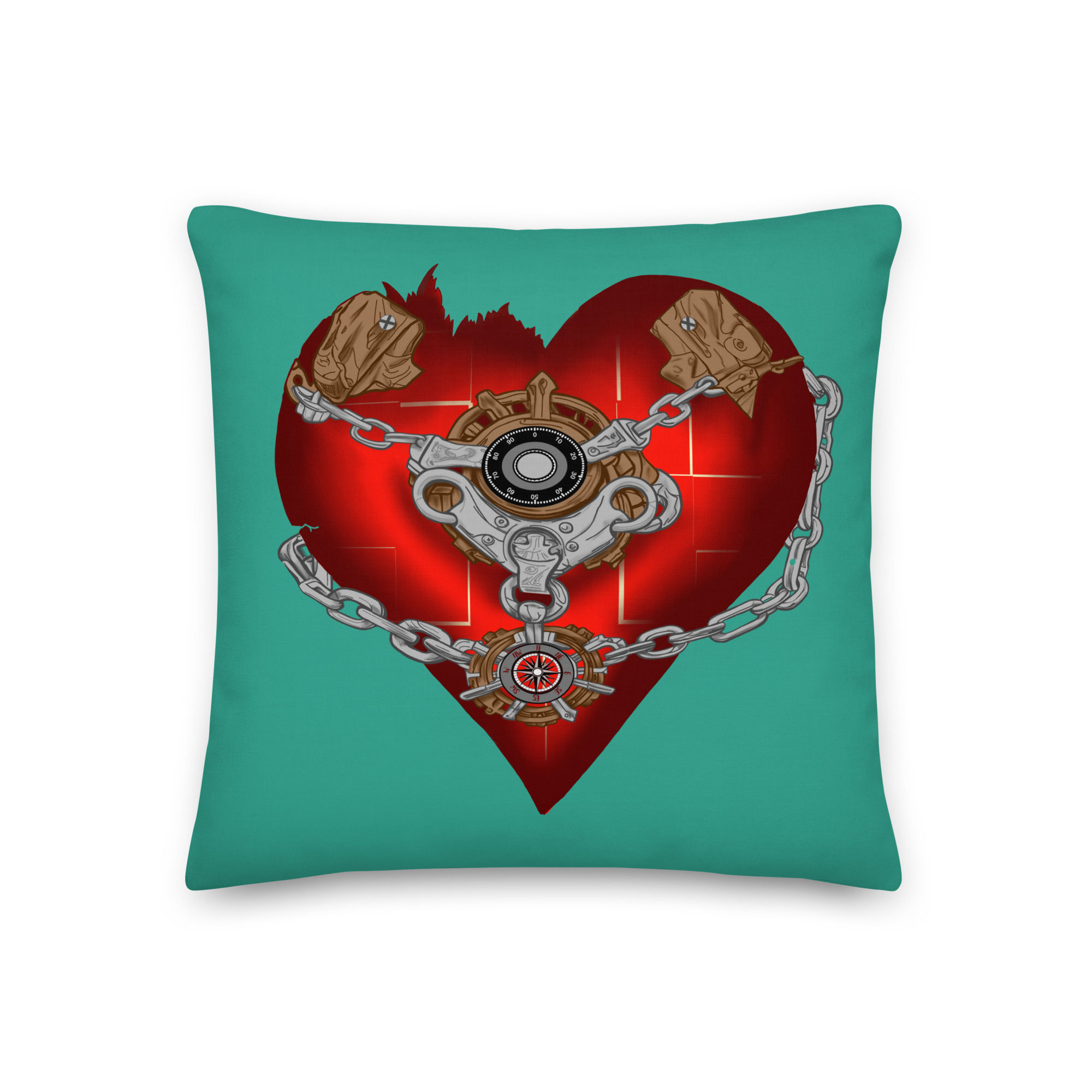 Chained Down Heart Pillow Sea Green