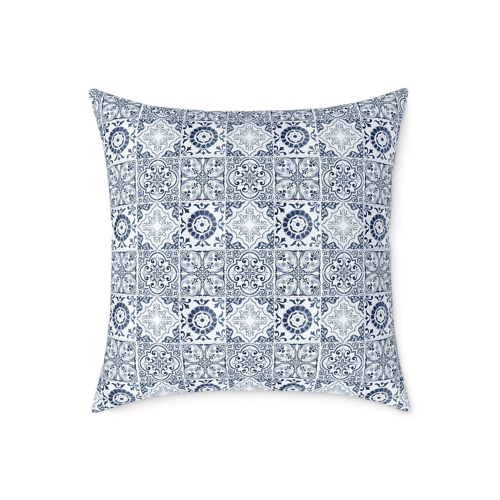 Thumbnail: Blue Patterned Poly Canvas Pillow, Decorative Cushion, Home Decor, Modern Pillow